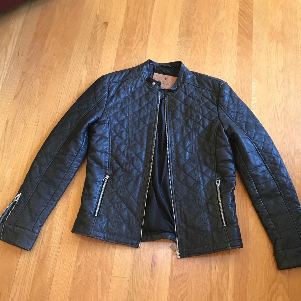 Goosecraft Quilted Padded Men Leather Jacket SizeM